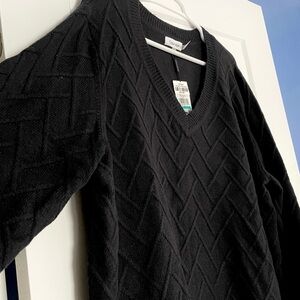 NWT Calvin Klein V NECK BLACK soft sweater size 0X chevron knit USA made